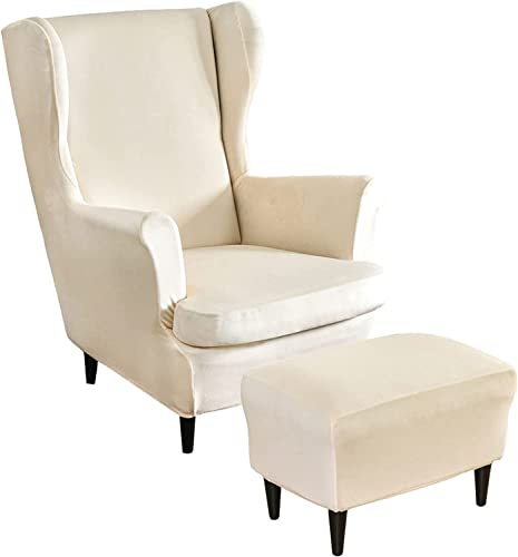 AQIGR 2 Teilig Samt Ohrensessel Überzug Mit Ottomane Schonbezug, Sessel-Überwürfe Ohrensessel Schonbezüge Bezug Sesselhusse Stretch Tiger Stuhlbezug mit Armlehne Hohe Rückenlehne (Color : #2) von AQIGR