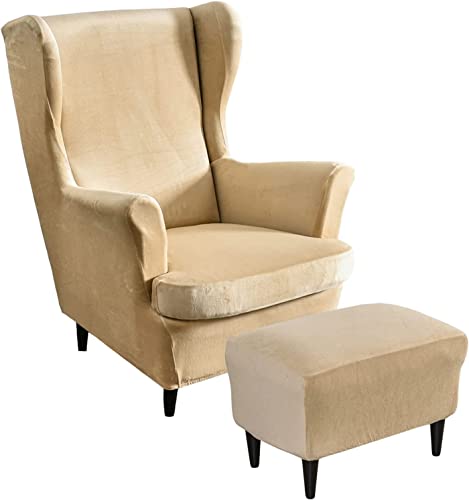 AQIGR 2 Teilig Samt Ohrensessel Überzug Mit Ottomane Schonbezug, Sessel-Überwürfe Ohrensessel Schonbezüge Bezug Sesselhusse Stretch Tiger Stuhlbezug mit Armlehne Hohe Rückenlehne (Color : #3) von AQIGR