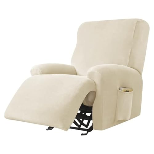 Relaxsessel Bezug Stretch Samt Stretchhusse für Relaxsessel Sesselbezug 4-teiliges Set Elastischer Antirutsch Husse für Fernsehsessel Liege Sessel (Color : Beige) von AQIGR