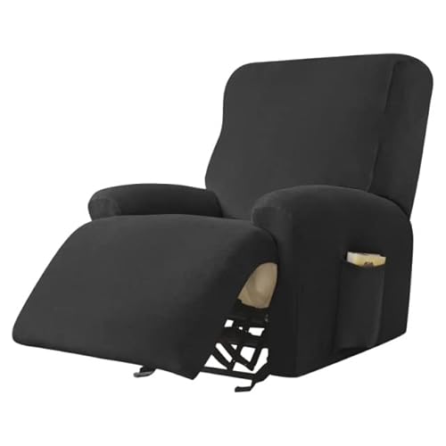 AQIGR Relaxsessel Bezug Stretch Samt Stretchhusse für Relaxsessel Sesselbezug 4-teiliges Set Elastischer Antirutsch Husse für Fernsehsessel Liege Sessel (Color : Black) von AQIGR