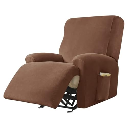AQIGR Relaxsessel Bezug Stretch Samt Stretchhusse für Relaxsessel Sesselbezug 4-teiliges Set Elastischer Antirutsch Husse für Fernsehsessel Liege Sessel (Color : Brown) von AQIGR
