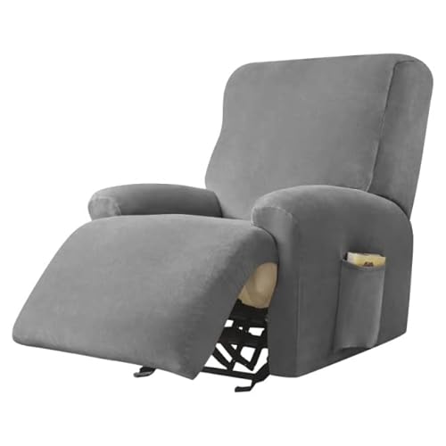 AQIGR Relaxsessel Bezug Stretch Samt Stretchhusse für Relaxsessel Sesselbezug 4-teiliges Set Elastischer Antirutsch Husse für Fernsehsessel Liege Sessel (Color : Gray) von AQIGR