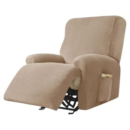 AQIGR Relaxsessel Bezug Stretch Samt Stretchhusse für Relaxsessel Sesselbezug 4-teiliges Set Elastischer Antirutsch Husse für Fernsehsessel Liege Sessel (Color : Khaki) von AQIGR