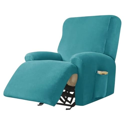 AQIGR Relaxsessel Bezug Stretch Samt Stretchhusse für Relaxsessel Sesselbezug 4-teiliges Set Elastischer Antirutsch Husse für Fernsehsessel Liege Sessel (Color : Turquoise Blue) von AQIGR