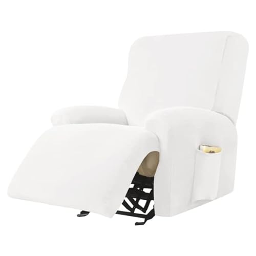 AQIGR Relaxsessel Bezug Stretch Samt Stretchhusse für Relaxsessel Sesselbezug 4-teiliges Set Elastischer Antirutsch Husse für Fernsehsessel Liege Sessel (Color : White) von AQIGR