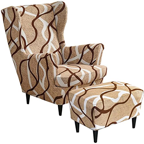 AQIGR Sessel-Überwürfe Ohrensessel 2 Teilig Ohrensessel Überzug Mit Ottomane Schonbezug, Schonbezüge Bezug Sesselhusse Stretch Tiger Stuhlbezug mit Armlehne Hohe Rückenlehne (Color : #10) von AQIGR