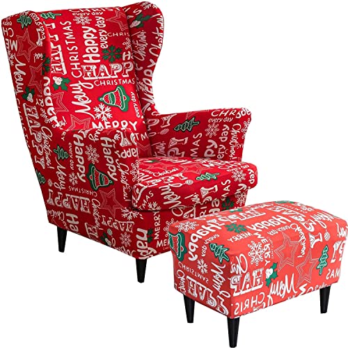 AQIGR Sessel-Überwürfe Ohrensessel 2 Teilig Ohrensessel Überzug Mit Ottomane Schonbezug, Schonbezüge Bezug Sesselhusse Stretch Tiger Stuhlbezug mit Armlehne Hohe Rückenlehne (Color : #29) von AQIGR