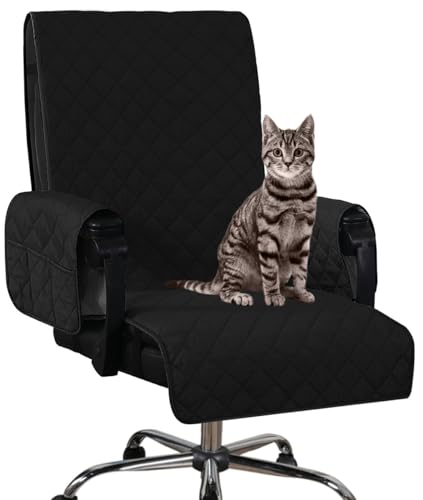 AQIGR wasserdichte Bürostuhl Bezug Universal Anti-Rutsch Stuhlhussen Bezug für Haustiere, Katzen, Hunde Drehstuhl Abnehmbare Computer Sessel Schutz Hülle (Color : Black (with handrail)) von AQIGR
