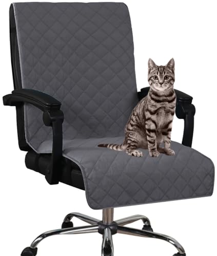 AQIGR wasserdichte Bürostuhl Bezug Universal Anti-Rutsch Stuhlhussen Bezug für Haustiere, Katzen, Hunde Drehstuhl Abnehmbare Computer Sessel Schutz Hülle (Color : Grey (Without handrail)) von AQIGR