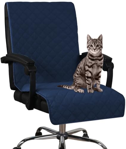AQIGR wasserdichte Bürostuhl Bezug Universal Anti-Rutsch Stuhlhussen Bezug für Haustiere, Katzen, Hunde Drehstuhl Abnehmbare Computer Sessel Schutz Hülle (Color : Navy Blue (Without handrail)) von AQIGR