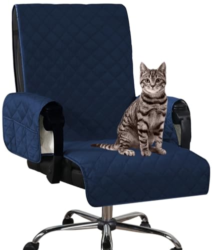 AQIGR wasserdichte Bürostuhl Bezug Universal Anti-Rutsch Stuhlhussen Bezug für Haustiere, Katzen, Hunde Drehstuhl Abnehmbare Computer Sessel Schutz Hülle (Color : Navy Blue (with handrail)) von AQIGR