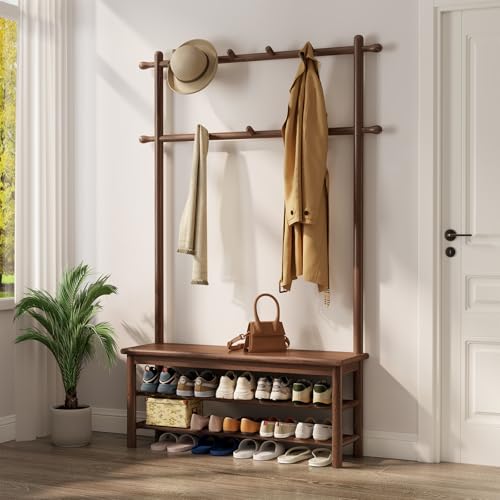 AQIMUELE Garderobenständer, Garderobe, mit Schuhbank, 3-in-1 Design, 11 Haken, Kleiderständer, Eingangsbereich, Flur, 30 x 100 x 170 cm, modern, Walnussbraun AQIMUELE Garderobenständer, Garderobe, mit Schuhbank, 3-in-1 Design, 11 Haken, Kleiderständer, Eingangsbereich, Flur, 30 x 100 x 170 cm, modern, Walnussbraun von AQIMUELE