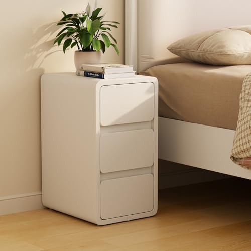 AQIMUELE Nachttisch, Schmal, Beistelltisch mit 3 Schubladen, Narrow Nightstand, Installationfrei, Lederoberfläche, für Schlafzimmer, Wohnzimmer, Breite 30 cm (weiß) von AQIMUELE