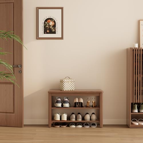 AQIMUELE Schuhregal Bank mit Kissen, 2 Ebenen, Schuhbank mit Klappdeckel, Schuhregal aus Holz für Eingang, Flur 80cm(Walnuss) von AQIMUELE