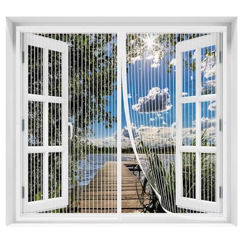 AQKaki Fliegengitter Magnet Fenster, 140x125cm Polyester Insektenschutz Magnetvorhang Mückenschutz Tür Stärkere Magneten Breites Klettband Ohne Bohren Fliegengittertür Insektenschutz von AQKaki