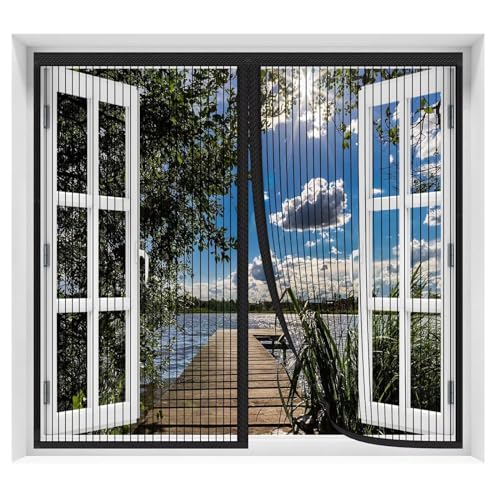 AQKaki Magnet Fliegengitter Fenster, 130x135cm Polyesterfaser Insektenschutz Fenster Magnetvorhang Stärkere Magneten Fliegengittertür Ohne Bohren Mückennetz Tür für Terrassentüren Räume Wohnzimmer von AQKaki