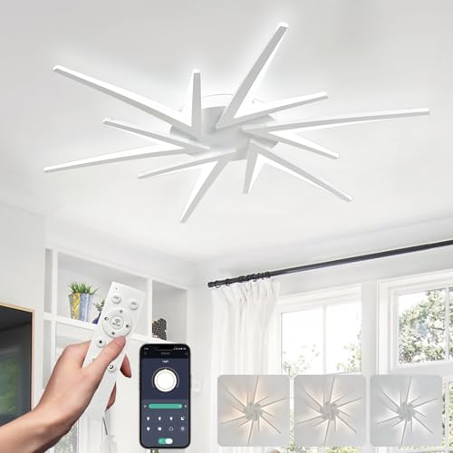 AQLEDY Deckenleuchte Dimmbar Led Wohnzimmer Deckenlampe Mit Fernbedienung, Deckenbeleuchtung Mit Memory Funktion, Schlafzimmerlampe Decke 92cm, Modern Led Lampe Decke Für Küchenlampe Kinderzimmer von AQLEDY