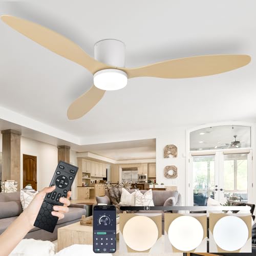 AQLEDY Deckenventilator Mit Beleuchtung Und Fernbedienung, Lampe Mit Ventilator Leise Decke Mit Licht, Led Deckenleuchte Mit Ventilator Sommer Winte Für Schlafzimmer Wohnzimmer-White-WoodGrain||52in von AQLEDY