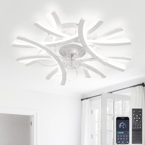 Led Deckenleuchte Mit Ventilator Und Fernbedienung, 60CM Deckenlampe Ventilator Leise Lampe Mit Ventilator, Deckenventilator Lampe Decke Dimmbare 6-Speed Sommer Winte Für Wohnzimmer Esszimmer-White von AQLEDY