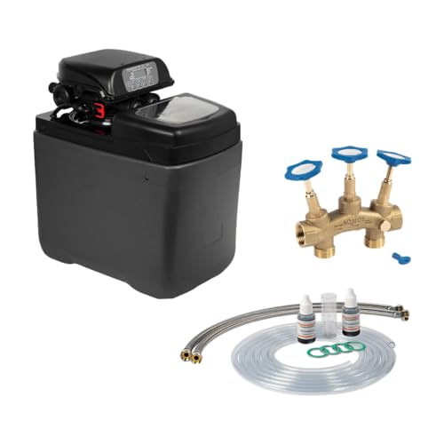 Wasserenthärtungsanlage PINK 10 mit Anschlussset und Montageblock | Wasserenthärter für Haushalte bis zu 3 Personen | Entkalkungsanlage Antikalkanlage Entkalker für weiches Wasser von AQMOS Wasseraufbereitung