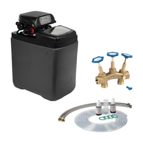 Wasserenthärtungsanlage PINK 15 mit Anschlussset und Montageblock | Wasserenthärter für Haushalte bis zu 5 Personen | Entkalkungsanlage Antikalkanlage Entkalker für weiches Wasser von AQMOS Wasseraufbereitung