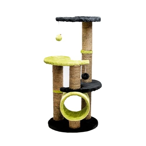 Aqpet Kratzbaum 86 cm Sisalseil mit doppelter Plattform und Tunnel für maximalen Spielspaß Ihrer Katze schwarz grün von AQPET