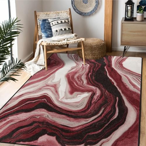 AQQA Abstrakter Wirbel-Teppich, moderner Wohnzimmerteppich, weiche, strapazierfähige Bodenmatte mit rutschfester Unterseite, für Wohnzimmer, Schlafzimmer, Zuhause, Büro (Dunkelrot, 2,7 x 1,5 m) von AQQA