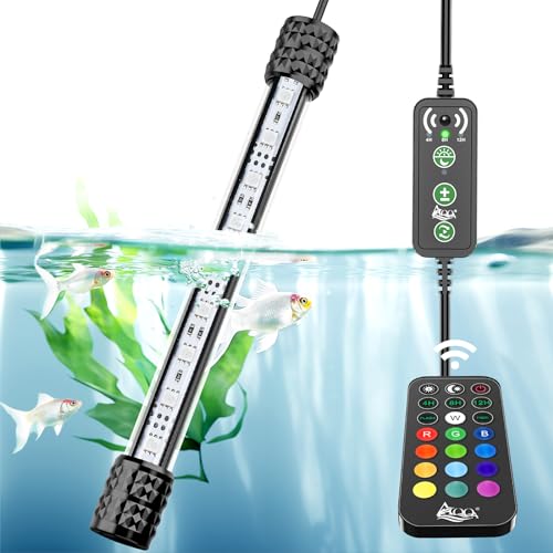 AQQA Aquarium Beleuchtung, RGB+W Aquarium LED Beleuchtung mit Timer, 5 Helligkeitsstufen & 3 Modi Einstellbar, 13 Farben, IP68 Völlig Wasserdicht Aquarium Licht für Süßwasser Aquarien (5W, 30CM) von AQQA