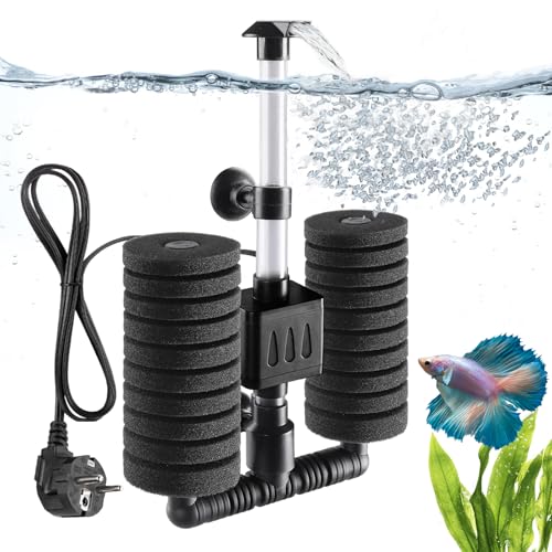 AQQA Aquarium Filter,5W Elektrischer Aquarium Innenfilter,Leiser Aquarien Schwammfilter mit 190L/H Wasserpumpe,Aquarium Pumpe mit Filter für bis zu 150L Aquarium von AQQA