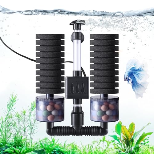 AQQA Aquarium Filter,8W Elektrischer Aquarium Innenfilter,Leiser Aquarien Schwammfilter mit 190L/H Wasserpumpe,Biologische und Mechanische Filterung,für bis zu 210L Aquarium von AQQA
