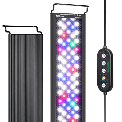 AQQA Aquarium LED Beleuchtung, 24/7 Vollspektrum Aquarium Licht mit Timer, DIY Modus 10 Helligkeitsstufen Einstellbar & 10 Farben & Ausziehbare Halterung für 80-90cm Süßwasser Aquarien (24W) von AQQA