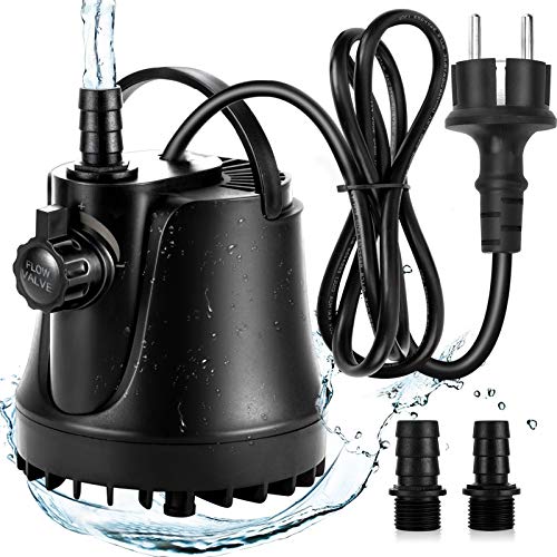 AQQA Aquarium Pumpe,1000L/H Ultraleise Wasserpumpe klein Tauchpumpe, 4.9Ft High Lift Springbrunnenpumpe mit Verstellbarem Schalter und 2 Düsen, für Aquarium, Teich, Hydroponik von AQQA