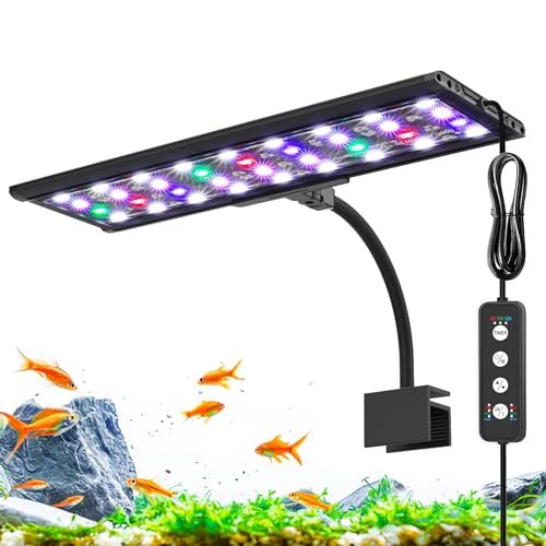 AQQA Aquarium LED Beleuchtung, 24/7 Aquarium Lampe Clip on mit Timer, 360° Flexible Drehung, IP68 Wasserdicht Beleuchtung für Aquarien für Wasserpflanzen und Fische von AQQA