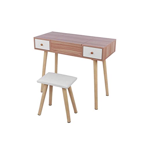AQQWWER Schminktisch Pine Wooden Dressing Table Stool Set Makeup Table with Drawers and Mirror Bedroom Home Furniture Set Makeup Vanity Desk von AQQWWER