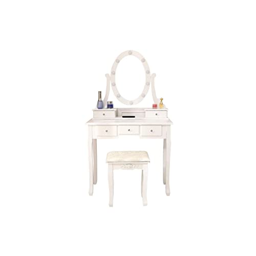 AQQWWER Schminktisch Ready Stock 5-Drawer Dressing Table with Single Mirror with Light Bulb Household Accessories von AQQWWER