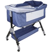 Aqrau - Babybett, faltbares Babybett, klappbare Seitenteile, höhenverstellbar, Netzfenster, Aufbewahrungskorb auf Rädern – Blau von AQRAU