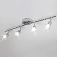 LED-Deckenleuchte, 4 verstellbare Strahler, Industrie-Deckenleuchte, E27-Sockel (ohne Leuchtmittel), Silber von AQRAU