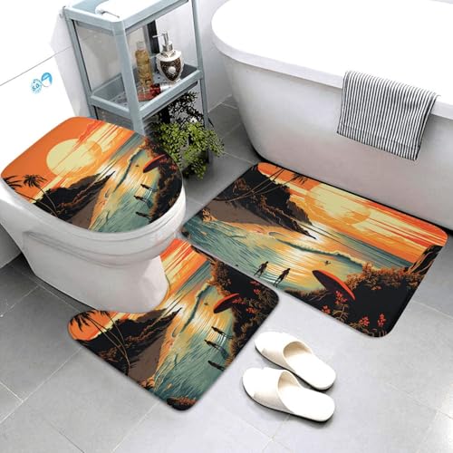 3-teiliges Badezimmerteppich-Set, super saugfähig, Badezimmermatten-Set, rutschfester Badteppich, waschbar, Konturmatte und WC-Deckelbezug, Original-Poster für endlosen Sommer, Badematten, Teppich für von AQRJKHD