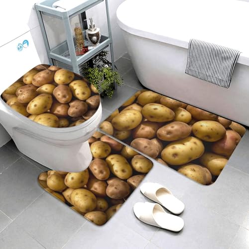 3-teiliges Badezimmerteppich-Set, super saugfähig, rutschfest, waschbar, Konturmatte und WC-Deckelbezug, Garten, Kartoffeln, Badematten, Teppich für Badezimmer, Duschvorleger von AQRJKHD