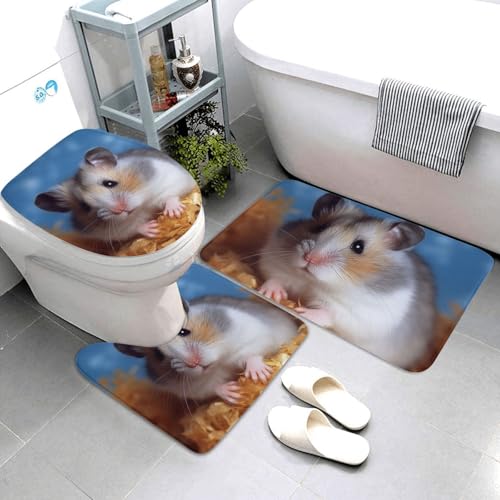 3-teiliges Badezimmerteppich-Set, super saugfähig, rutschfest, waschbar, Konturmatte und WC-Deckelbezug, Hamster-Badteppich, Teppich für Badezimmer, Duschvorleger von AQRJKHD