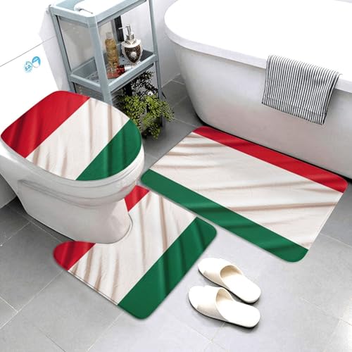 3-teiliges Badezimmerteppich-Set, super saugfähig, rutschfest, waschbar, Konturmatte und WC-Deckelbezug, Italien-Flagge, Badematten, Teppich für Badezimmer, Duschvorleger von AQRJKHD