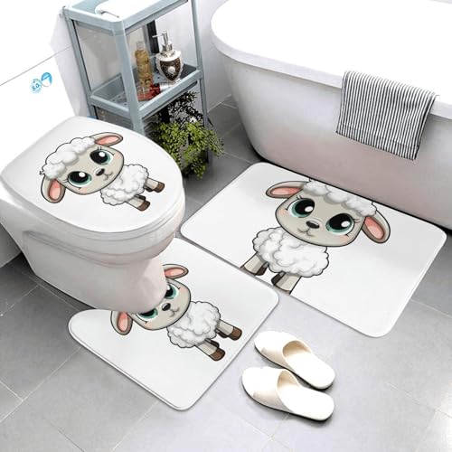 3-teiliges Badezimmerteppich-Set, super saugfähig, rutschfest, waschbar, Konturmatte und WC-Deckelbezug, Lamm-Badteppich, Teppich für Badezimmer, Duschvorleger von AQRJKHD