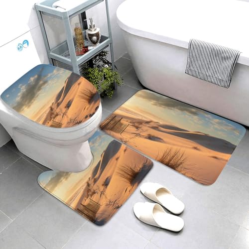 3-teiliges Badezimmerteppich-Set, super saugfähig, rutschfest, waschbar, Konturmatte und WC-Deckelbezug, Sanddünen, Badematten, Teppich für Badezimmer, Duschvorleger von AQRJKHD