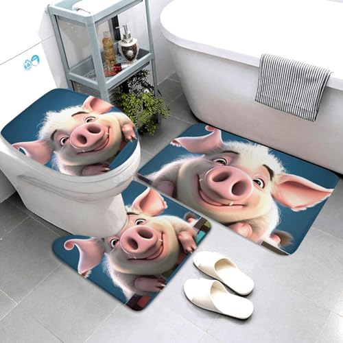 3-teiliges Badezimmerteppich-Set, super saugfähig, rutschfest, waschbar, Konturmatte und WC-Deckelbezug, lächelnde Badematten, Teppich für Badezimmer, Duschvorleger von AQRJKHD