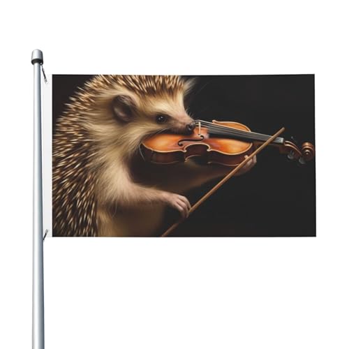 Flagge, 90 x 152 cm, doppelseitige Flagge, Igel, Musik, Violine, lustige Gartenflagge, Willkommensflagge, Banner für Zuhause, Garten von AQRJKHD