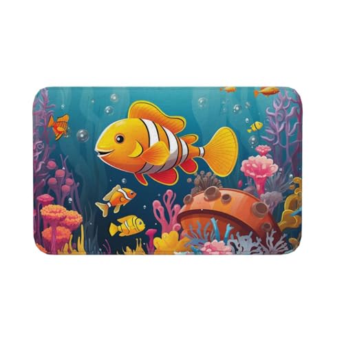 Fußmatte für den Innen- und Außenbereich, rutschfeste Bodenmatte, Korallenriff mit bunten Fischen, für Eingangsbereich, Veranda, Waschküche, Badezimmer, Schlafzimmer, 50,8 x 80 cm von AQRJKHD