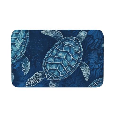 Fußmatte für den Innen- und Außenbereich, rutschfeste Bodenmatte, Meeresschildkröte, blaue Fußmatte für Eingangsbereich, Veranda, Waschküche, Badezimmer, Schlafzimmer, 50,8 x 80 cm von AQRJKHD