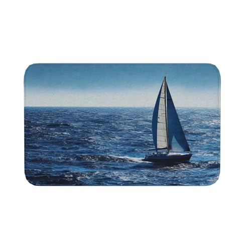 Fußmatte für den Innen- und Außenbereich, rutschfeste Bodenmatte, Motiv: blaues Segelboot, Eingangsteppich, Veranda, Waschküche, Badezimmer, Schlafzimmer, 50,8 x 80 cm von AQRJKHD