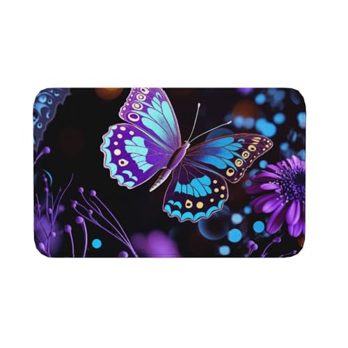Fußmatte für den Innen- und Außenbereich, rutschfeste Bodenmatte, Motiv: lila Schmetterling und Blumen, für Eingangsbereich, Veranda, Waschküche, Badezimmer, Schlafzimmer, 50,8 x 80 cm von AQRJKHD