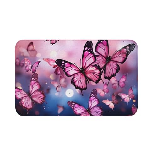 Fußmatte für den Innen- und Außenbereich, rutschfeste Bodenmatte, Motiv: rosa Schmetterlinge, für Eingangsbereich, Veranda, Waschküche, Badezimmer, Schlafzimmer, 50,8 x 80 cm von AQRJKHD